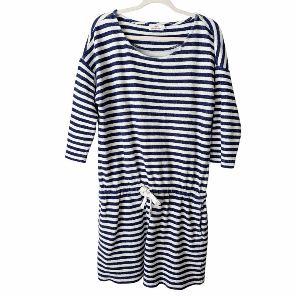 Vineyard Vines | Terry Cloth Above Knee Dress Nautical Striped Navy White Large - Picture 2 of 9